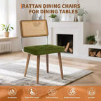 Juego de 2 sillas de comedor modernas, sillas de cocina tapizadas de ratán natural, silla decorativa, sillas laterales sin brazos con tela de terciopelo tapizada