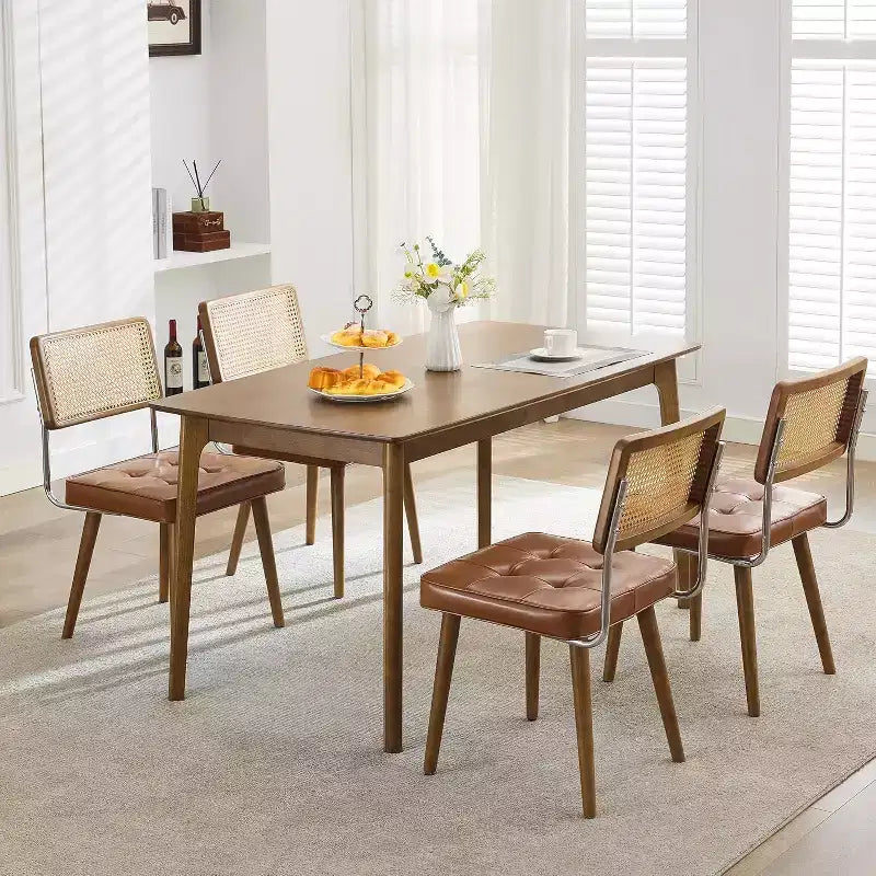 Juego de 2 sillas de comedor modernas, sillas de cocina tapizadas de ratán natural, silla decorativa, sillas laterales sin brazos con tela de terciopelo tapizada
