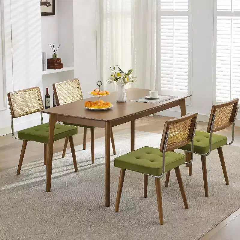 Juego de 2 sillas de comedor modernas, sillas de cocina tapizadas de ratán natural, silla decorativa, sillas laterales sin brazos con tela de terciopelo tapizada