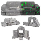 Sofá de juegos modular grande de 12 piezas para niños con estrellas que brillan en la oscuridad, de espuma convertible y cojín de suelo para niños y niñas