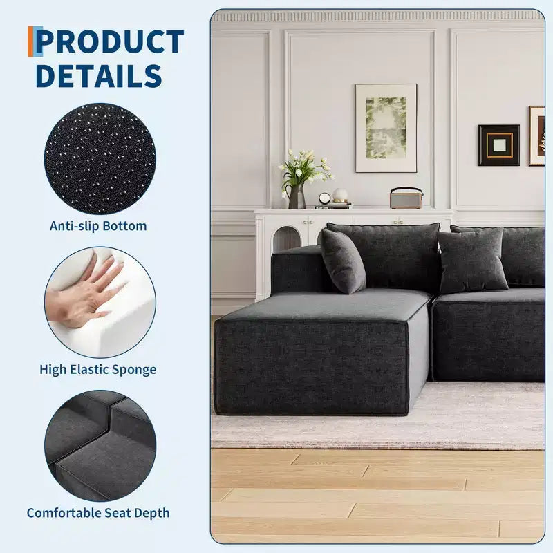 Sofás modulares seccionales para sala de estar, sofá seccional en forma de L con asiento profundo, sofá tapizado para dormitorio, no requiere montaje, chenilla.