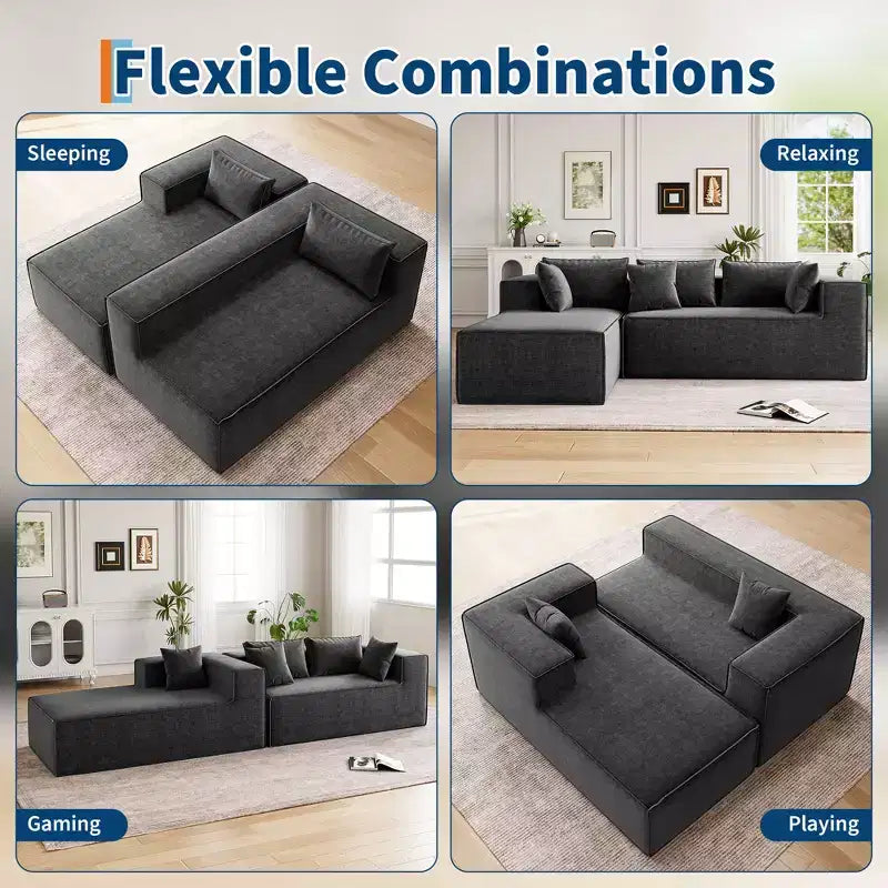 Sofás modulares seccionales para sala de estar, sofá seccional en forma de L con asiento profundo, sofá tapizado para dormitorio, no requiere montaje, chenilla.