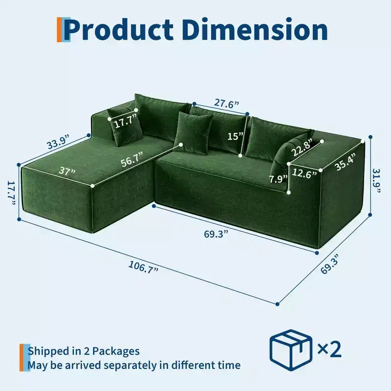 Sofás modulares seccionales para sala de estar, sofá seccional en forma de L con asiento profundo, sofá tapizado para dormitorio, no requiere montaje, chenilla.