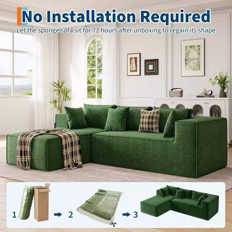 Sofás modulares seccionales para sala de estar, sofá seccional en forma de L con asiento profundo, sofá tapizado para dormitorio, no requiere montaje, chenilla.