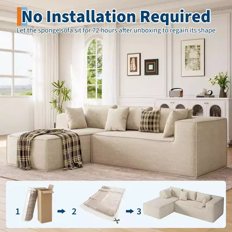 Sofás modulares seccionales para sala de estar, sofá seccional en forma de L con asiento profundo, sofá tapizado para dormitorio, no requiere montaje, chenilla.