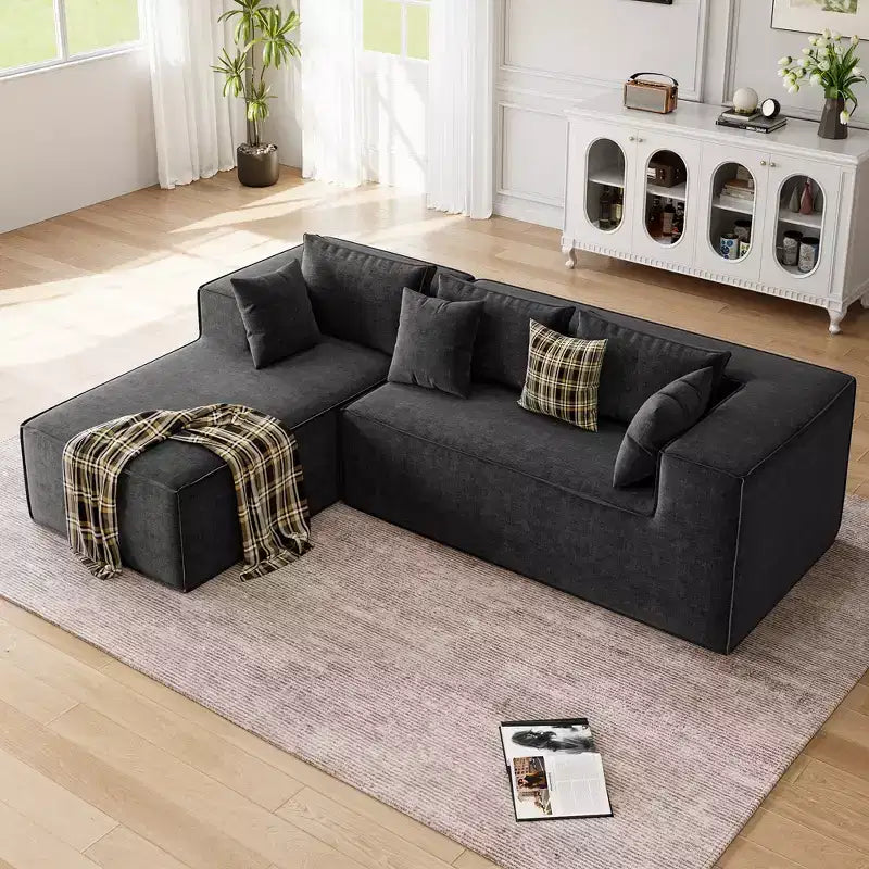 Sofás modulares seccionales para sala de estar, sofá seccional en forma de L con asiento profundo, sofá tapizado para dormitorio, no requiere montaje, chenilla.