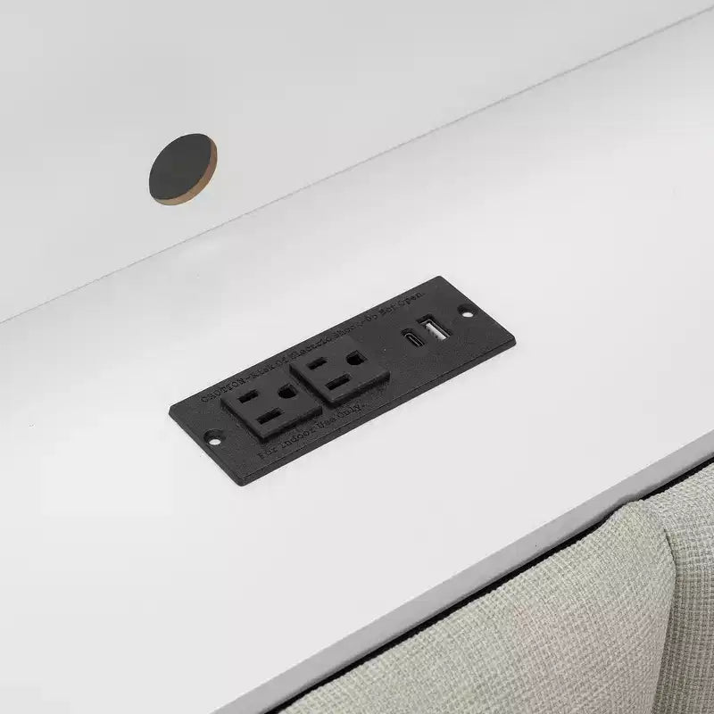 Cama de día Whisen tamaño completo con estantes de almacenamiento, cajones, estación de carga, luz LED, escritorio, cabecera y respaldo tapizados