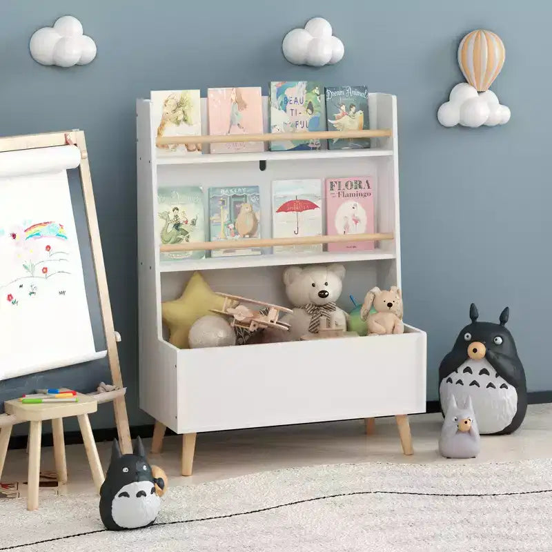 Estantería infantil, revistero, organizador de libros, mueble organizador de juguetes, blanco