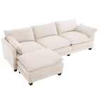 Sofá Seccional en Forma de L Hyleory Corduroy, Sofá de 3 Plazas con Otomana Movible, Muebles Modulares para Sala de Estar para Apartamentos