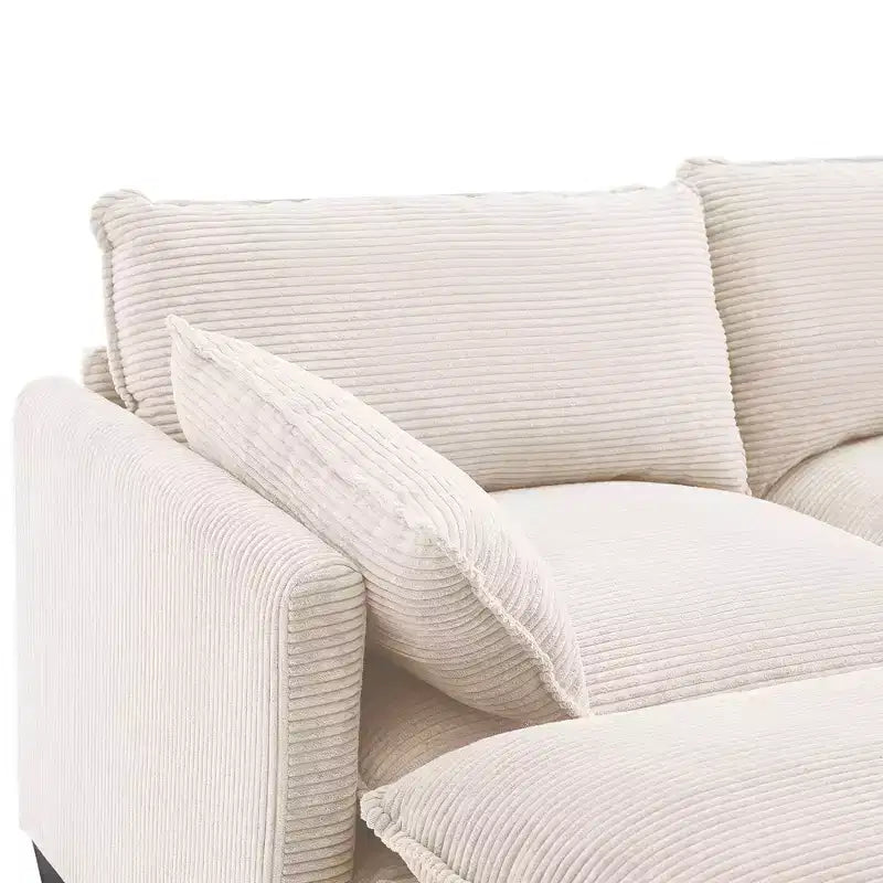Sofá Seccional en Forma de L Hyleory Corduroy, Sofá de 3 Plazas con Otomana Movible, Muebles Modulares para Sala de Estar para Apartamentos