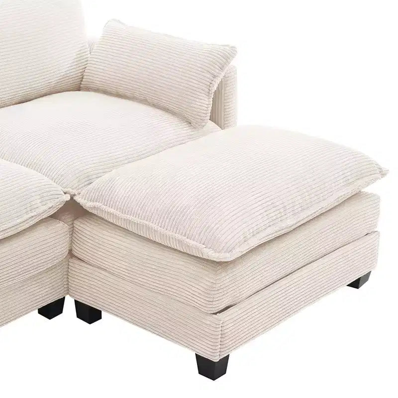 Sofá Seccional en Forma de L Hyleory Corduroy, Sofá de 3 Plazas con Otomana Movible, Muebles Modulares para Sala de Estar para Apartamentos