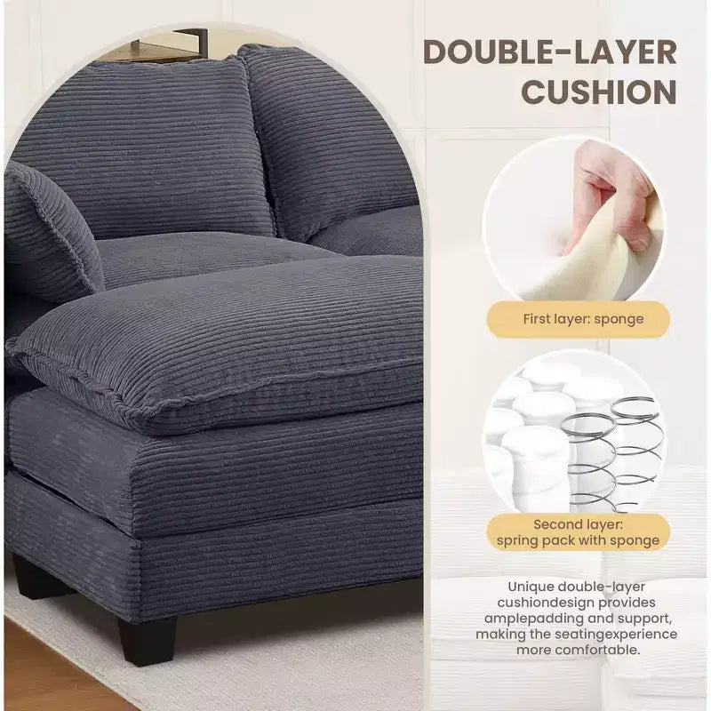 Sofá Seccional en Forma de L Hyleory Corduroy, Sofá de 3 Plazas con Otomana Movible, Muebles Modulares para Sala de Estar para Apartamentos