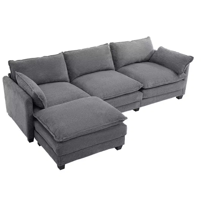 Sofá Seccional en Forma de L Hyleory Corduroy, Sofá de 3 Plazas con Otomana Movible, Muebles Modulares para Sala de Estar para Apartamentos
