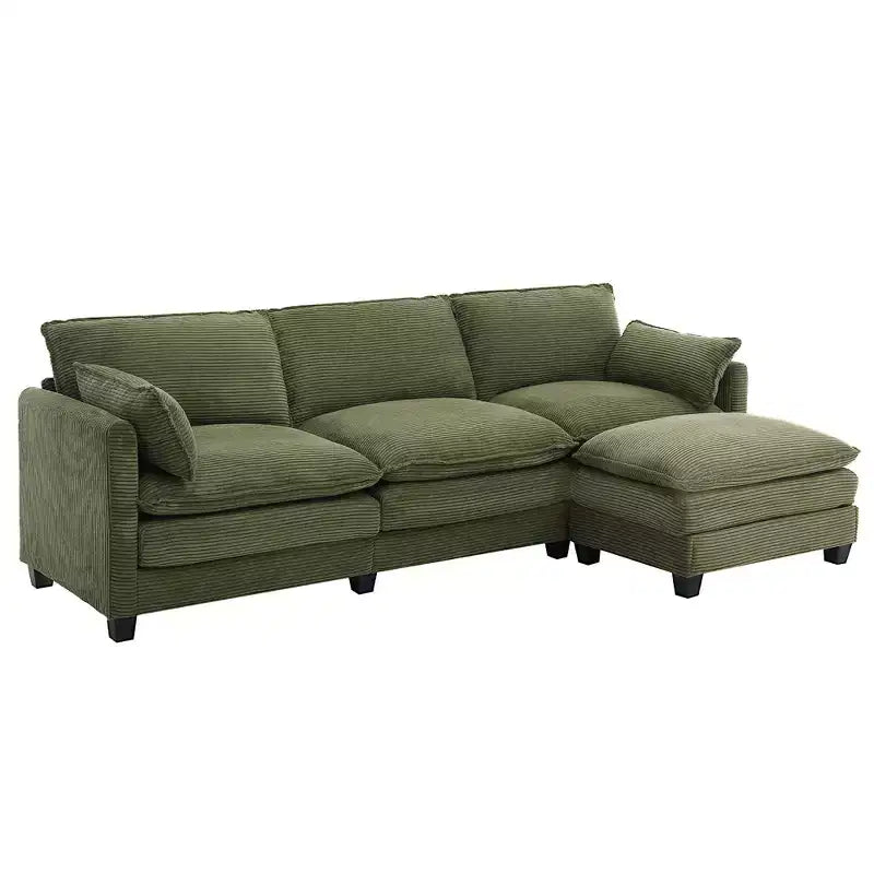 Sofá Seccional en Forma de L Hyleory Corduroy, Sofá de 3 Plazas con Otomana Movible, Muebles Modulares para Sala de Estar para Apartamentos