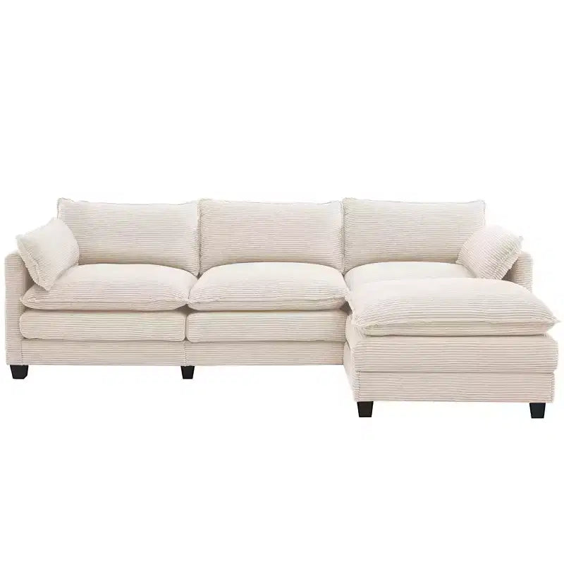 Sofá Seccional en Forma de L Hyleory Corduroy, Sofá de 3 Plazas con Otomana Movible, Muebles Modulares para Sala de Estar para Apartamentos
