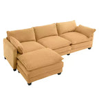 Sofá Seccional en Forma de L Hyleory Corduroy, Sofá de 3 Plazas con Otomana Movible, Muebles Modulares para Sala de Estar para Apartamentos