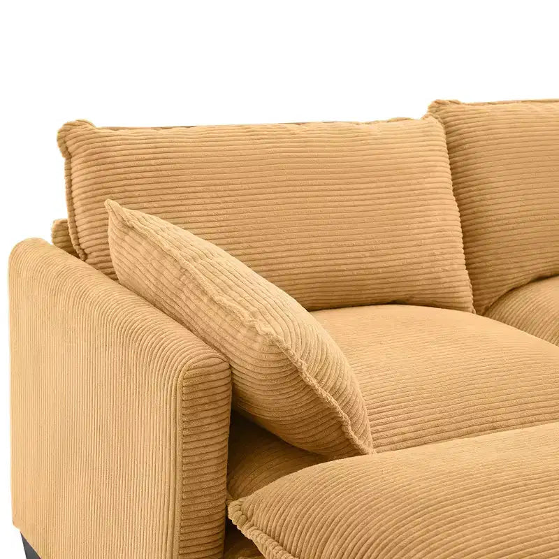 Sofá Seccional en Forma de L Hyleory Corduroy, Sofá de 3 Plazas con Otomana Movible, Muebles Modulares para Sala de Estar para Apartamentos
