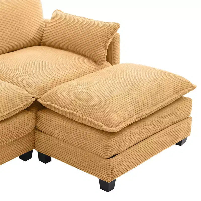 Sofá Seccional en Forma de L Hyleory Corduroy, Sofá de 3 Plazas con Otomana Movible, Muebles Modulares para Sala de Estar para Apartamentos