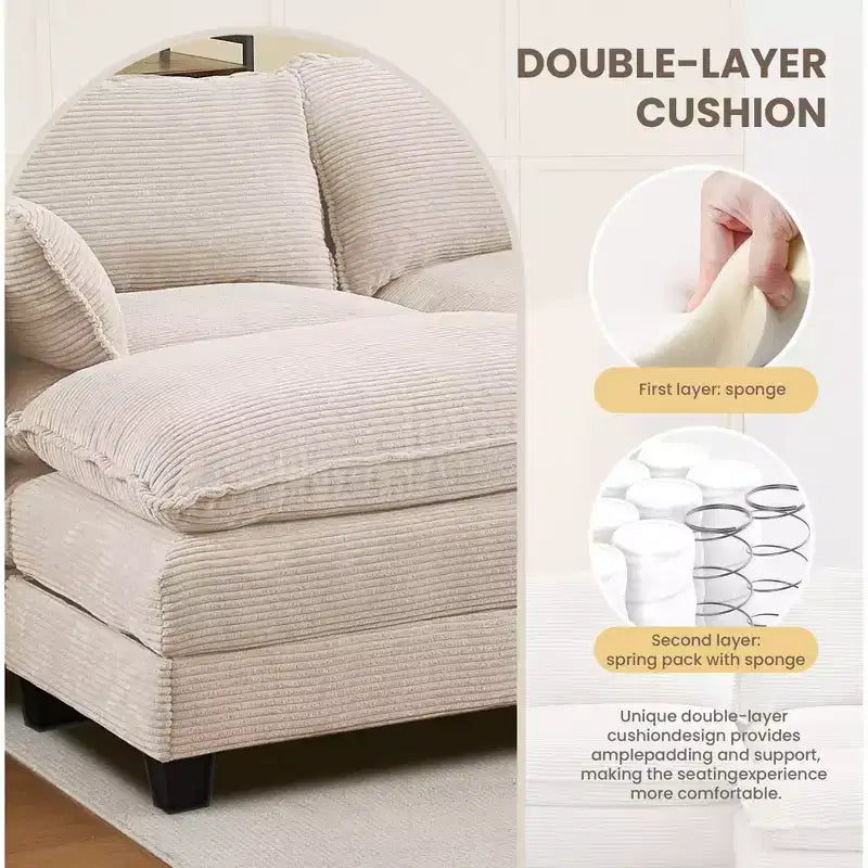 Sofá Seccional en Forma de L Hyleory Corduroy, Sofá de 3 Plazas con Otomana Movible, Muebles Modulares para Sala de Estar para Apartamentos