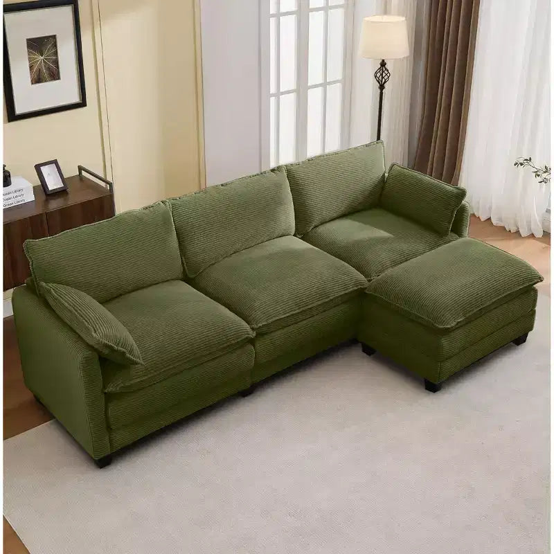 Sofá Seccional en Forma de L Hyleory Corduroy, Sofá de 3 Plazas con Otomana Movible, Muebles Modulares para Sala de Estar para Apartamentos