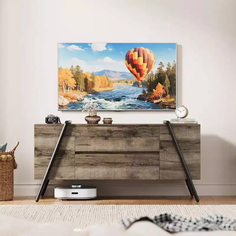 Mueble de TV de hasta 65 pulgadas, centro de entretenimiento moderno con 2 cajones de almacenamiento y estantes abiertos laterales, mesa consola de TV, para sala de estar, dormitorio