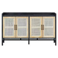 Hostack Sideboard Buffet Cabinet with Decorative Rattan Doors, Storage for Dining and Living Room, Black+Natural