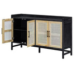 Aparador Hostack con puertas decorativas de ratán, mueble de almacenamiento para comedor y sala de estar, negro+natural