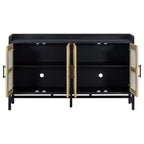 Aparador Hostack con puertas decorativas de ratán, mueble de almacenamiento para comedor y sala de estar, negro+natural