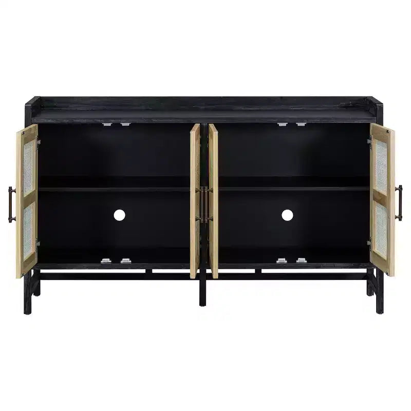 Aparador Hostack con puertas decorativas de ratán, mueble de almacenamiento para comedor y sala de estar, negro+natural