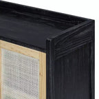 Aparador Hostack con puertas decorativas de ratán, mueble de almacenamiento para comedor y sala de estar, negro+natural