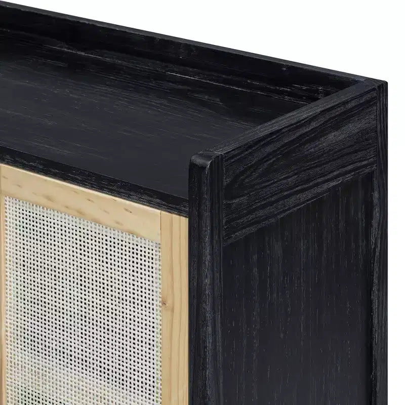 Aparador Hostack con puertas decorativas de ratán, mueble de almacenamiento para comedor y sala de estar, negro+natural