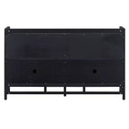 Aparador Hostack con puertas decorativas de ratán, mueble de almacenamiento para comedor y sala de estar, negro+natural