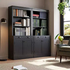 Estantería de 70 5 niveles, con puertas y cajón, aparador de despensa moderno con estante ajustable, armario de almacenamiento de madera para sala de estar, oficina en casa, negro