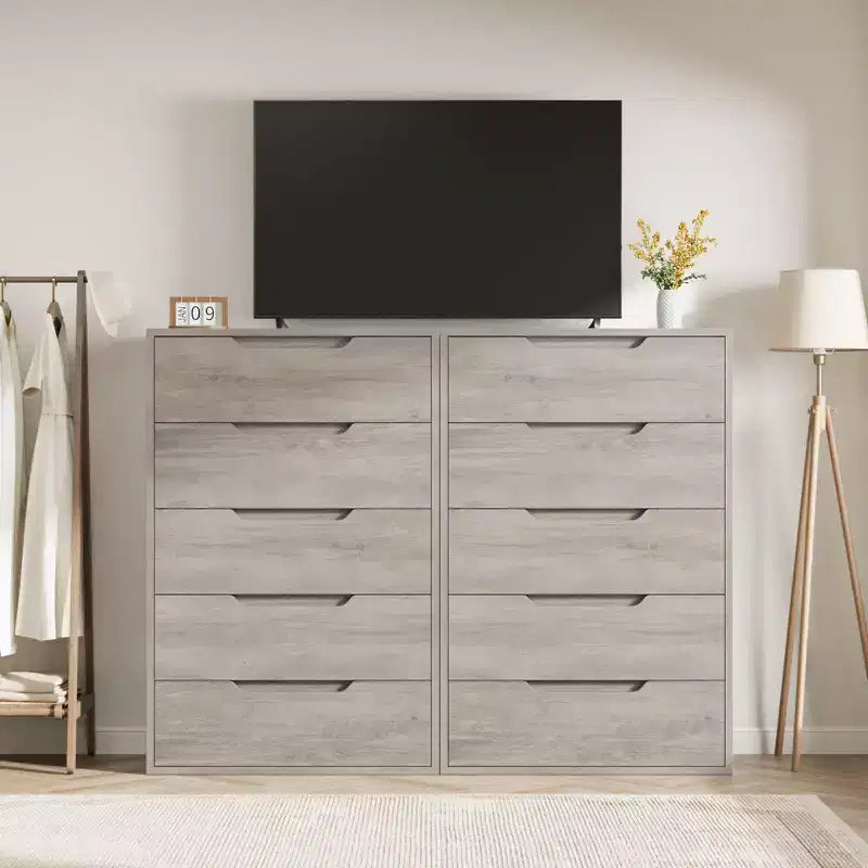 COZONY Cómoda de 5 cajones para dormitorio, armario vertical alto de madera de 50, mueble de almacenamiento independiente para sala de estar, pasillo, entrada