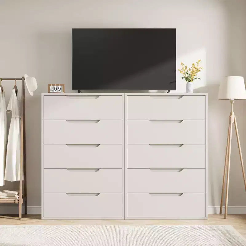 COZONY Cómoda de 5 cajones para dormitorio, armario vertical alto de madera de 50, mueble de almacenamiento independiente para sala de estar, pasillo, entrada