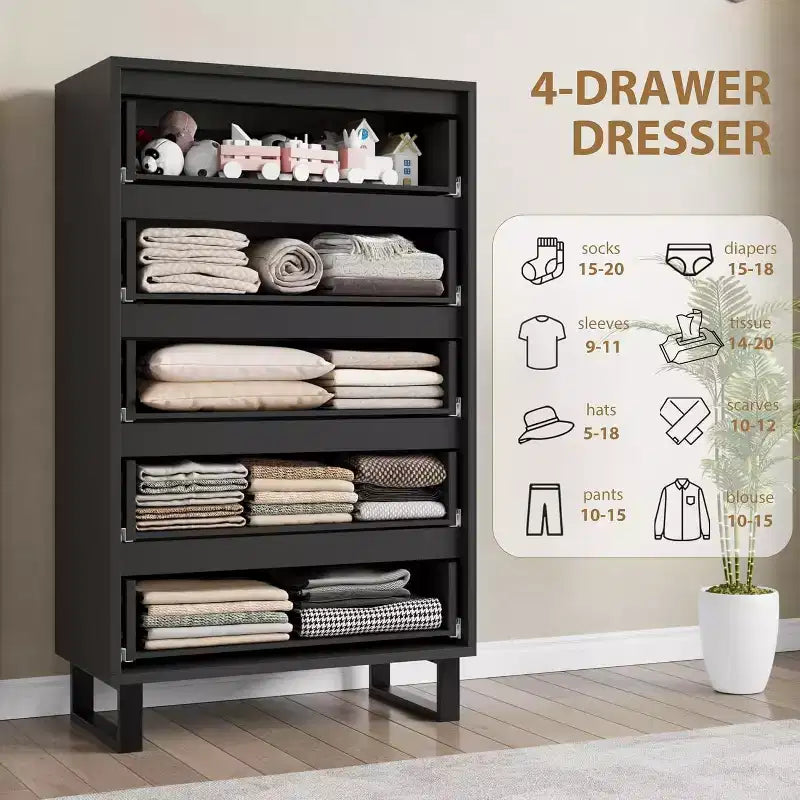 COZONY Cómoda de 5 cajones para dormitorio, armario vertical alto de madera de 50, mueble de almacenamiento independiente para sala de estar, pasillo, entrada