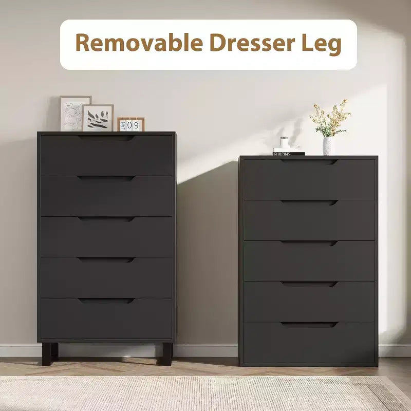 COZONY Cómoda de 5 cajones para dormitorio, armario vertical alto de madera de 50, mueble de almacenamiento independiente para sala de estar, pasillo, entrada