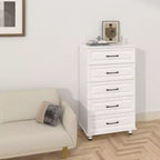 Sandinrayli Cómoda de 5 cajones, cómoda alta blanca para dormitorio, armario de madera con asas de acero, blanco