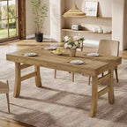 Lantine 63Mesa de comedor para 4-6 personas, mesa de cocina rectangular grande con patas resistentes para cocina, comedor, marrón claro
