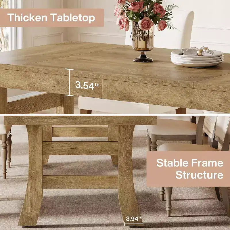 Lantine 63Mesa de comedor para 4-6 personas, mesa de cocina rectangular grande con patas resistentes para cocina, comedor, marrón claro