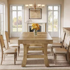 Lantine 63Mesa de comedor para 4-6 personas, mesa de cocina rectangular grande con patas resistentes para cocina, comedor, marrón claro