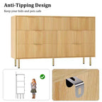 Cómoda de 7 cajones para dormitorio, cómoda de madera de 47 pulgadas de ancho con tiradores de metal, cómoda acanalada con almacenamiento, mueble de TV para sala de estar