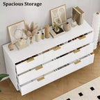 Cómoda de 7 cajones para dormitorio, cómoda de madera de 47 pulgadas de ancho con tiradores de metal, cómoda acanalada con almacenamiento, mueble de TV para sala de estar