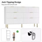 Cómoda de 7 cajones para dormitorio, cómoda de madera de 47 pulgadas de ancho con tiradores de metal, cómoda acanalada con almacenamiento, mueble de TV para sala de estar