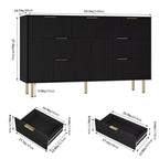 Cómoda de 7 cajones para dormitorio, cómoda de madera de 47 pulgadas de ancho con tiradores de metal, cómoda acanalada con almacenamiento, mueble de TV para sala de estar