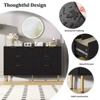 Cómoda de 7 cajones para dormitorio, cómoda de madera de 47 pulgadas de ancho con tiradores de metal, cómoda acanalada con almacenamiento, mueble de TV para sala de estar