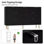 Cómoda de 7 cajones para dormitorio, cómoda de madera de 47 pulgadas de ancho con tiradores de metal, cómoda acanalada con almacenamiento, mueble de TV para sala de estar