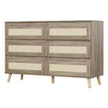 GustoWave Rattan 6 Drawer Dresser for Bedroom, Large Double Dresser with Deep Drawers, Wooden Chest of Drawers for Closet with Wide Top