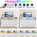 Cómoda de 6 Cajones con LED y Regleta, Cómodas y Cajoneras con Gabinete de Almacenamiento para Dormitorio, Soporte de TV de Madera de 55" de Ancho