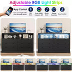 Cómoda de 6 Cajones con LED y Regleta, Cómodas y Cajoneras con Gabinete de Almacenamiento para Dormitorio, Soporte de TV de Madera de 55" de Ancho